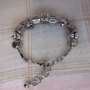 Silver Tone Bead Charm Bracelet